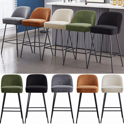 2x Bar Stools Velvet Breakfast Chairs Footrest Barstool with Spring Cushion