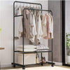 Industrial Pipe Clothing Garment Rack with Bottom Shelves Shoe Storage Display