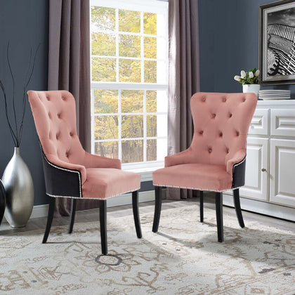 1-2-4X Velvet Button Dining Chairs Knocker Back Kitchen Nailhead High Backrest