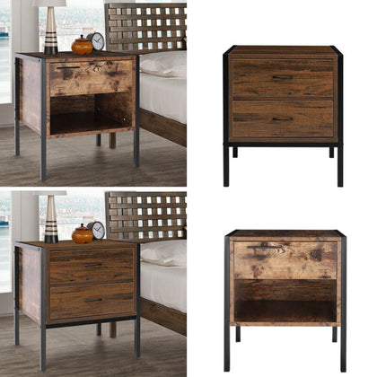 Industrial Bedside Table 1/2 Drawer Vintage Bedroom Nightstand End Table Cabinet
