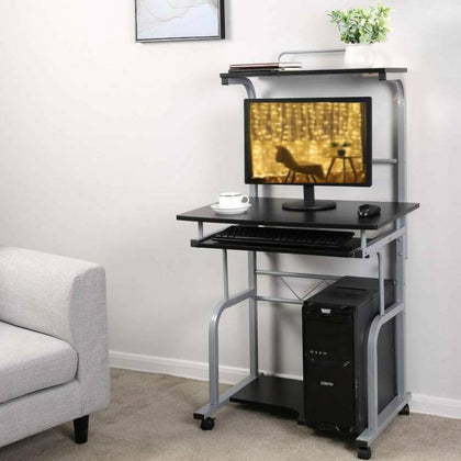Corner Computer Desk Small Spaces on Wheels PC Table With Printer Shelf Stand