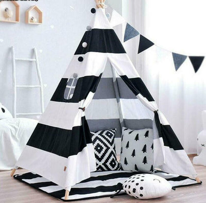 New 165x120x110cm Wigwam Kids Teepee Play Tent Playhouse Child Gift Black Stripe