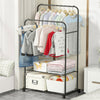 Portable Rolling Clothes Rail Metal Dual-bar Garment Rack Stand Corner Boutique