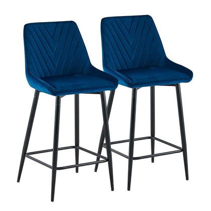 2x Velvet Blue Bar Stool Kitchen Counter Breakfast Chair Pub Restaurant Cafe