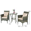 3 Piece Garden Furniture Set Patio Rattan Wicker Cushioned Chairs W/ Glass Table