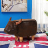 Dark Brown Bull Footstool Faux Leather Ottomans Living Room Home Gift Children