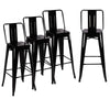Pack Of 4 Glossy Black High Breakfast Bar Stools Kitchen Counter Metal Pub Chair