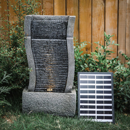 Outdoor Garden Fountain Solar Power Water Feature LED Lighting Cascade Waterfall