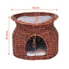 Handmade Wicker Pet Bed Basket Cat Puppy Sleep 2 Tier House Removable Cushion