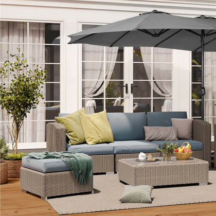 Rattan Garden Corner Sofa Set Lounge w/Cushions Outdoor Patio Furniture Grey