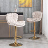 6Pcs Bar Stools Adjustable Height Swivel Velvet Tufted Pub Bar Chairs Beige NS