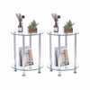 Pair of Round Clear Tempered Glass Sofa Side End Table Bedside Table w/ Storage