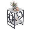 Real Marble Side End Table Golden Frame Nightstand Storage for Artworks Bonsai
