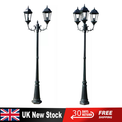 Outdoor Garden Street Light Post 2/3 Arms Outside Lamp Post E27 IP44 Lighting UK