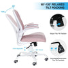 Fabric Office Chair Ergonomic Computer Desk Chairs 30° Rocking Padded Arms Pink