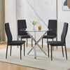 5Pcs Round Dining Table Set Glass Dining Table+ 4 Black Linen Dining Chairs Set