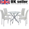 Round Tempered Glass Dining Table And 4 Faux Leather Dining Chairs Kitchen Home