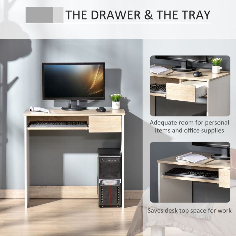 Computer Table With Draw Compact Computer Table with Keyboard Tray Drawer Study Office Work Wri ...