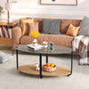 2-Tier Coffee Table Oval Modern Side Table W/ Tempered Glass Tabletop