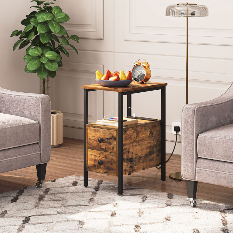 Grey end table on sale with charging station