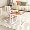 LED Nesting Coffee Tables Set of 2 Glass Top Side End Tables with Metal Frame NS