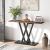Rustic Brown Console Table Wooden Top Narrow Black Metal Base Entryway Hallway