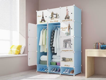 12 Cube Plastic Wardrobe Cupboard Closet Cabinet Organiser Storage Furniture Set