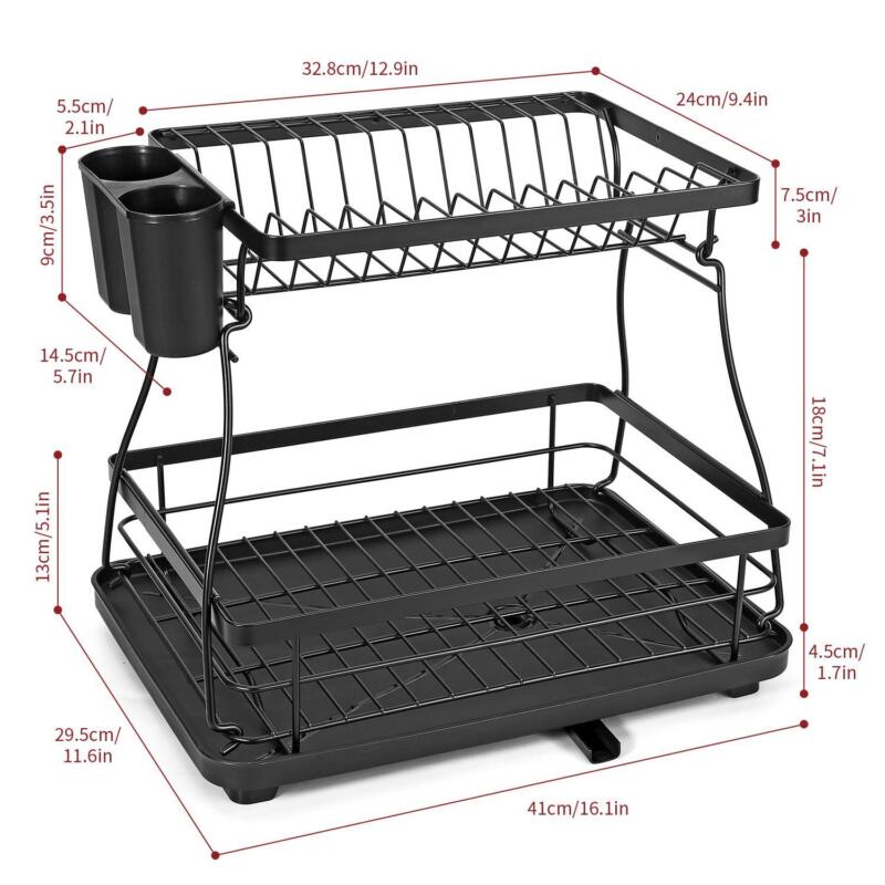 Auto Dish Rack Black 2-Tier Detachable Dish Rack Modern with Auto Drainage System ...