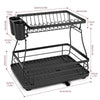 Black 2-Tier Detachable Dish Rack Modern with Auto Drainage System