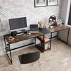 Revisible L Shaped Desk w/ Storage Shelves, 2 Person Workstation Table