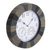 Home Garden Wall Clock with Thermomter Indoor Outdoor Arabic 34cm Slatted Effect