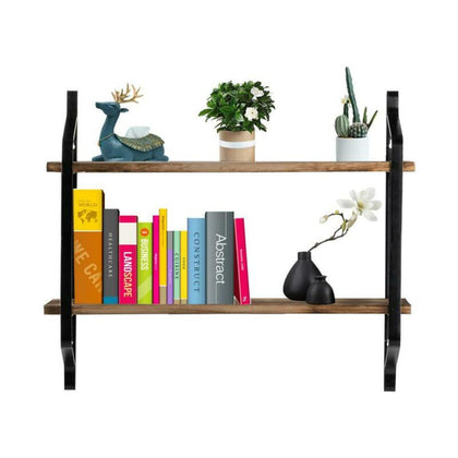 2 Tiers Floating Shelves Wood Rustic Shelf Wall Mount Display Unit Storage Rack