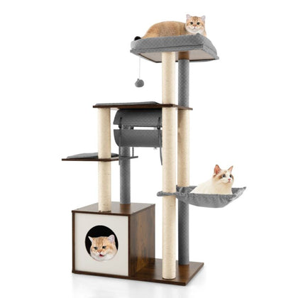 Wooden Cat Tree Multi-Layer Cat Activity Center Scratch Post Cat Condo Furniture