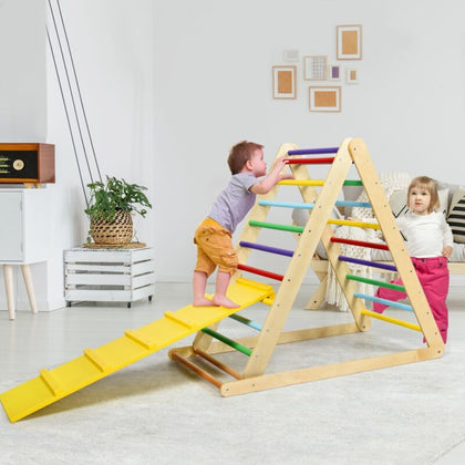 Wooden Kids Climbing Triangle Ladder Training Climber with Ramp for Children