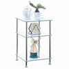 Pair of 3 Tiers Square Clear Tempered Glass Sofa Side End Table Bedside Table