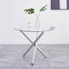 4x Black Fabric Dining Chairs & Round Glass Dining Table Silver Chromed Legs Set