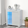 White Side End Table Wood Storage High Gloss Cabinet With LED Glass Living Room