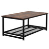 Coffee Table w/ Mesh Bottom Storage Wood Industrial Metal Side Table Livingroom