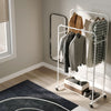 Floor Stand Coat Rack Garment Rail Clothes Drying Hanging Double Bar Shelf Wheel