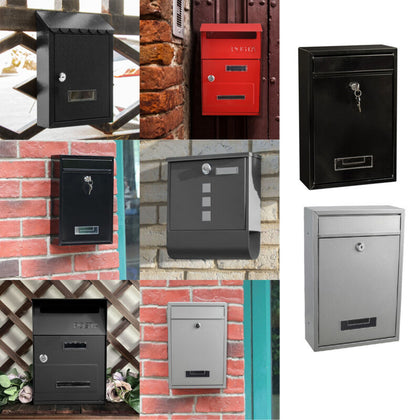 Outdoor Wall Mounted Mailbox Lockable Steel Mail Letter Post Secure Box Postbox