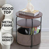 Industrial Wood Metal Bedside Table W/ Storage Basket Sofa End Coffee Side Table