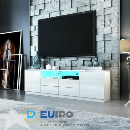 TV Unit Cabinet 180cm Width LED Light High Gloss with 2 Door 4 Drawers Sideboard