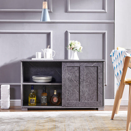 Modern Grey 2 Sliding Doors 2-Tier Shelves Sideboard Storage Cabinet Kitchen