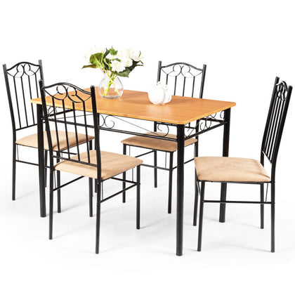 5PCS Dining Table & Chair Set Breakfast Bar Kitchen Furniture with Padded Seat