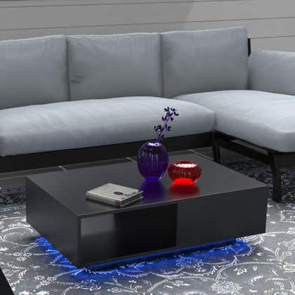 High Gloss Coffee Table Wood Drawer Storage Modern Living Room LED Light Cabinet