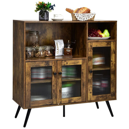 Kitchen Sideboard Wooden Storage Cabinet Cupboard w/Glass Doors Adjustable Shelf