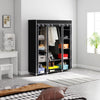 Mondeer Canvas Wardrobe Storage Organiser Fabric with Rail & Shelves Grey/Black