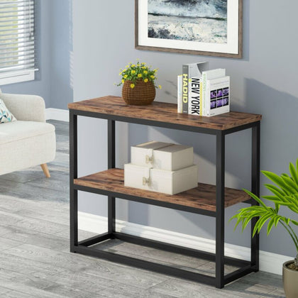 Console Table Sofa Table with Storage Shelves 3-Tier Industrial Entrance Table