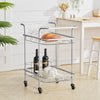 Modern Glass Drinks Trolley 2 Tier Shelves Serving Cart with Wine Bottle Holder
