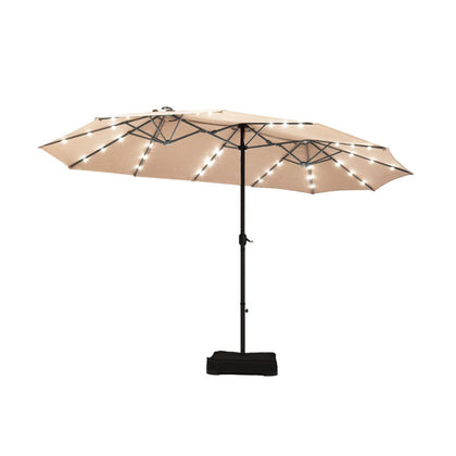 4.6m Double-Sided Parasol with Base Solar LED Lights and Crank Handle Outdoor